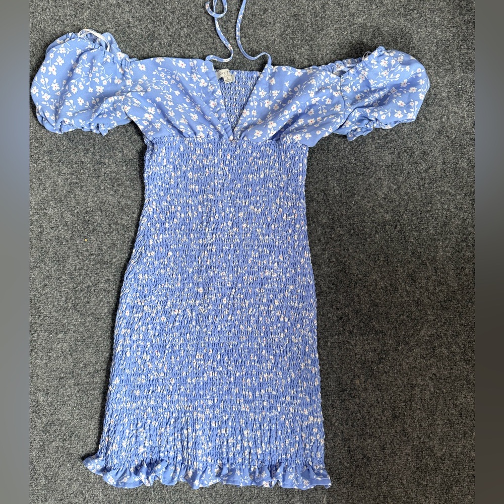Love Tree Baby Blue Off the Shoulder Floral Dress